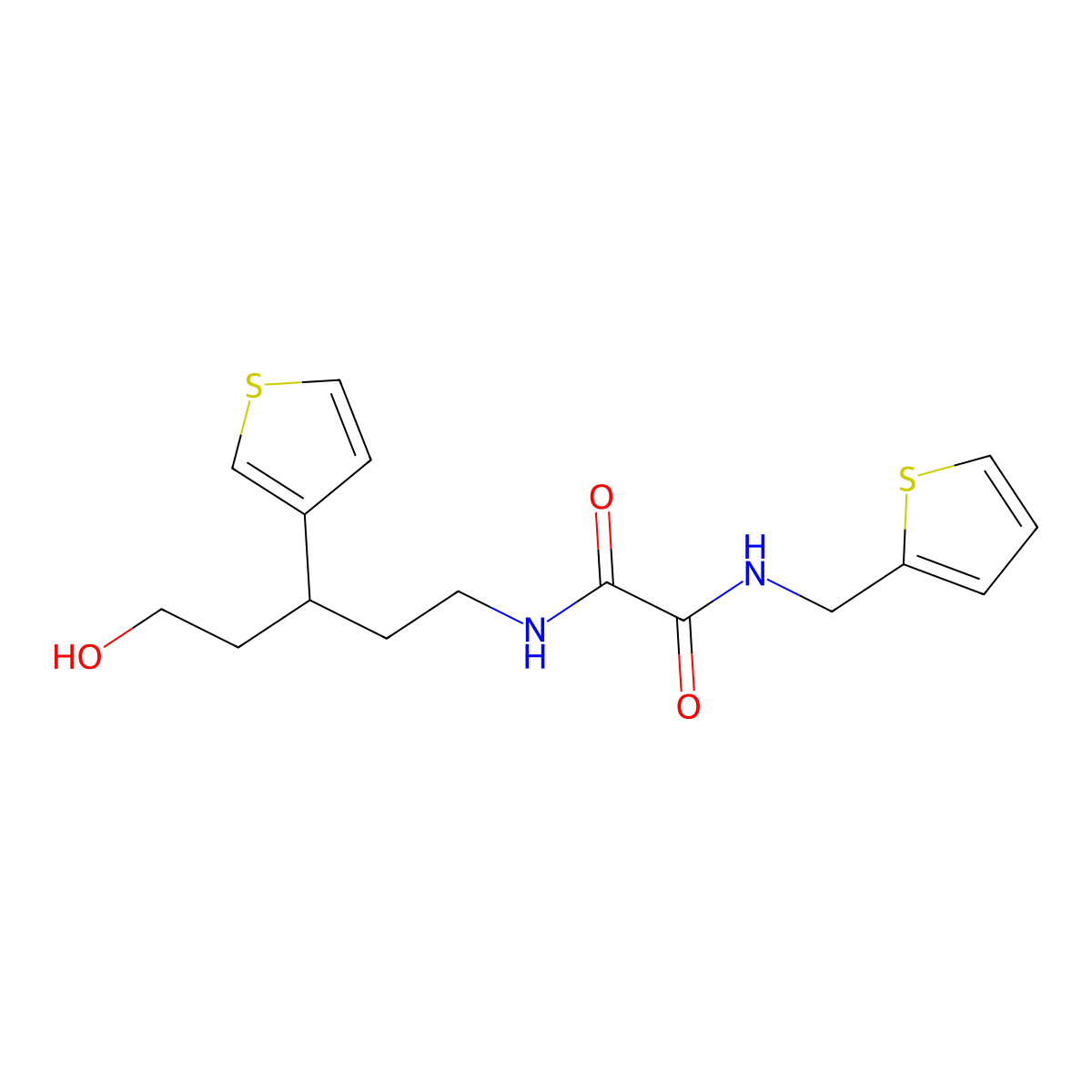 N-[5-hydroxy-3-(thiophen-3-yl)pentyl]-N'-[(thiophen-2-yl)methyl]ethanediamide molecular structure, CAS 2097866-00-5