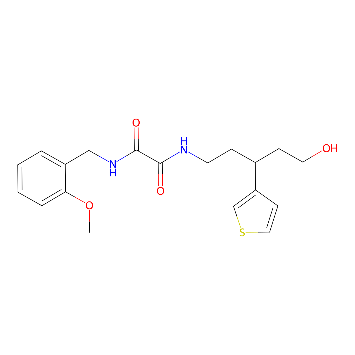 N-[5-hydroxy-3-(thiophen-3-yl)pentyl]-N'-[(2-methoxyphenyl)methyl]ethanediamide molecular structure, CAS 2097866-06-1