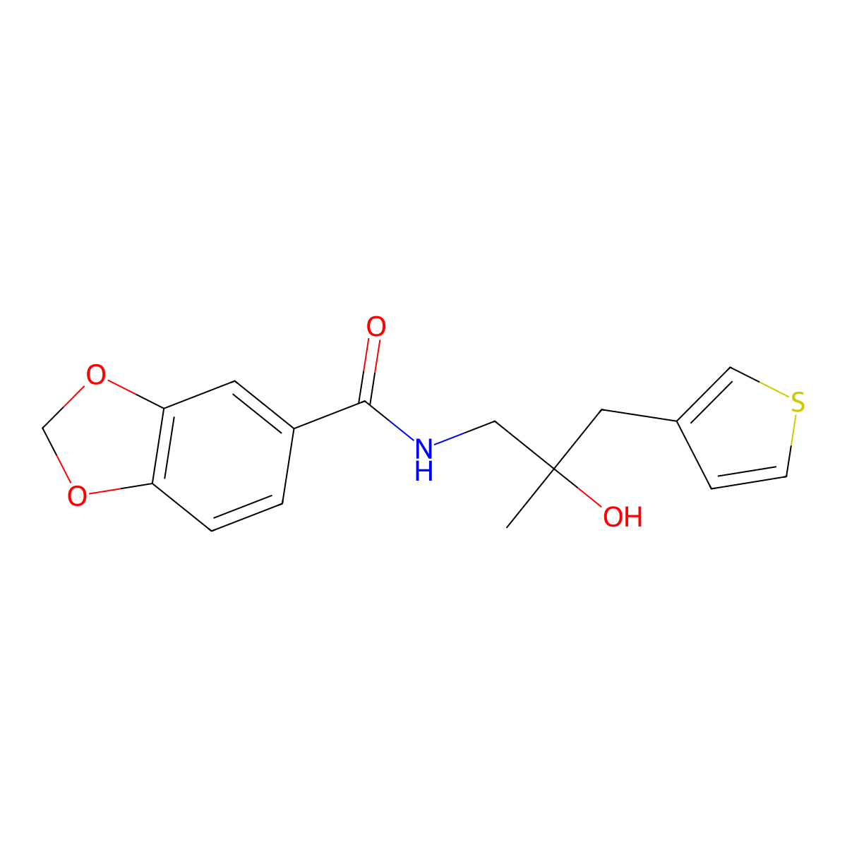 N-[2-hydroxy-2-methyl-3-(thiophen-3-yl)propyl]-2H-1,3-benzodioxole-5-carboxamide molecular structure, CAS 2097866-07-2