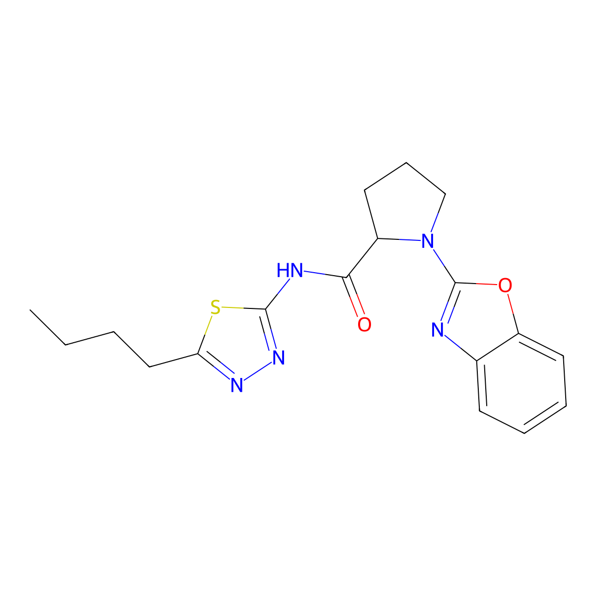 1-(1,3-benzoxazol-2-yl)-N-(5-butyl-1,3,4-thiadiazol-2-yl)pyrrolidine-2-carboxamide molecular structure, CAS 2097866-08-3