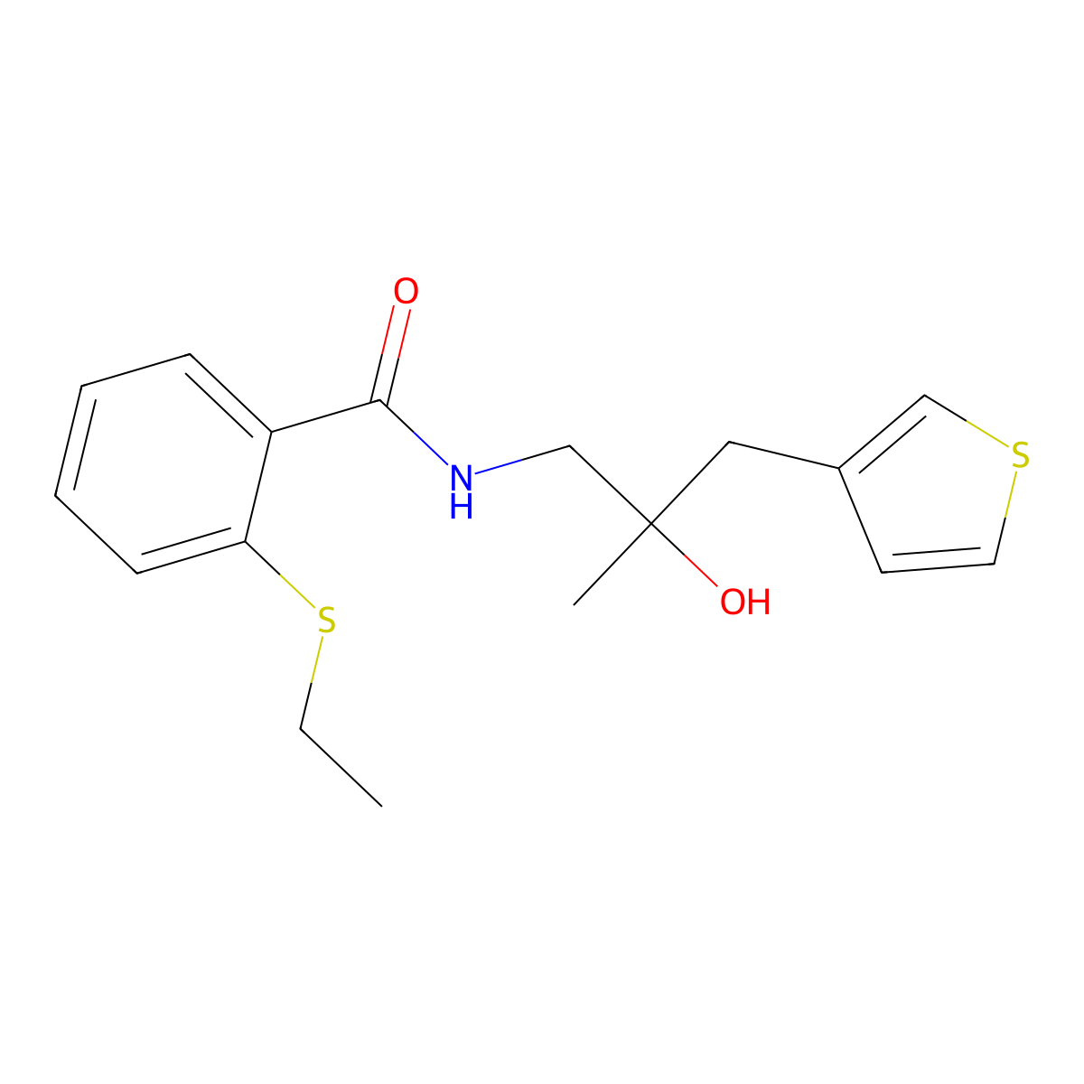 2-(ethylsulfanyl)-N-{2-hydroxy-2-[(thiophen-3-yl)methyl]propyl}benzamide molecular structure, CAS 2097866-10-7
