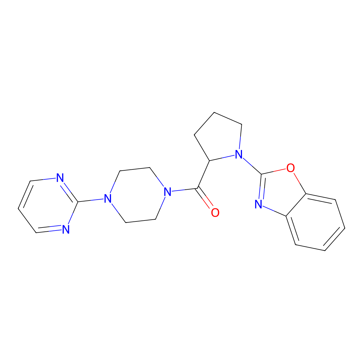 2-{2-[4-(Pyrimidin-2-yl)piperazine-1-carbonyl]pyrrolidin-1-yl}-1,3-benzoxazole molecular structure, CAS 2097866-11-8