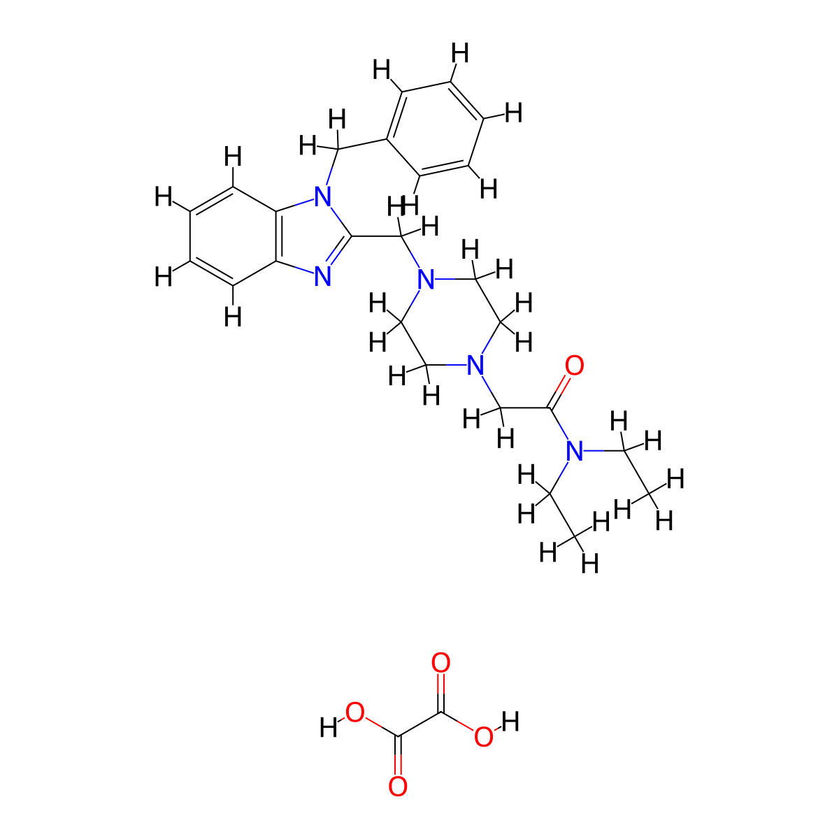 2-{4-[(1-benzyl-1H-1,3-benzodiazol-2-yl)methyl]piperazin-1-yl}-N,N-diethylacetamide; oxalic acid molecular structure, CAS 2097866-17-4