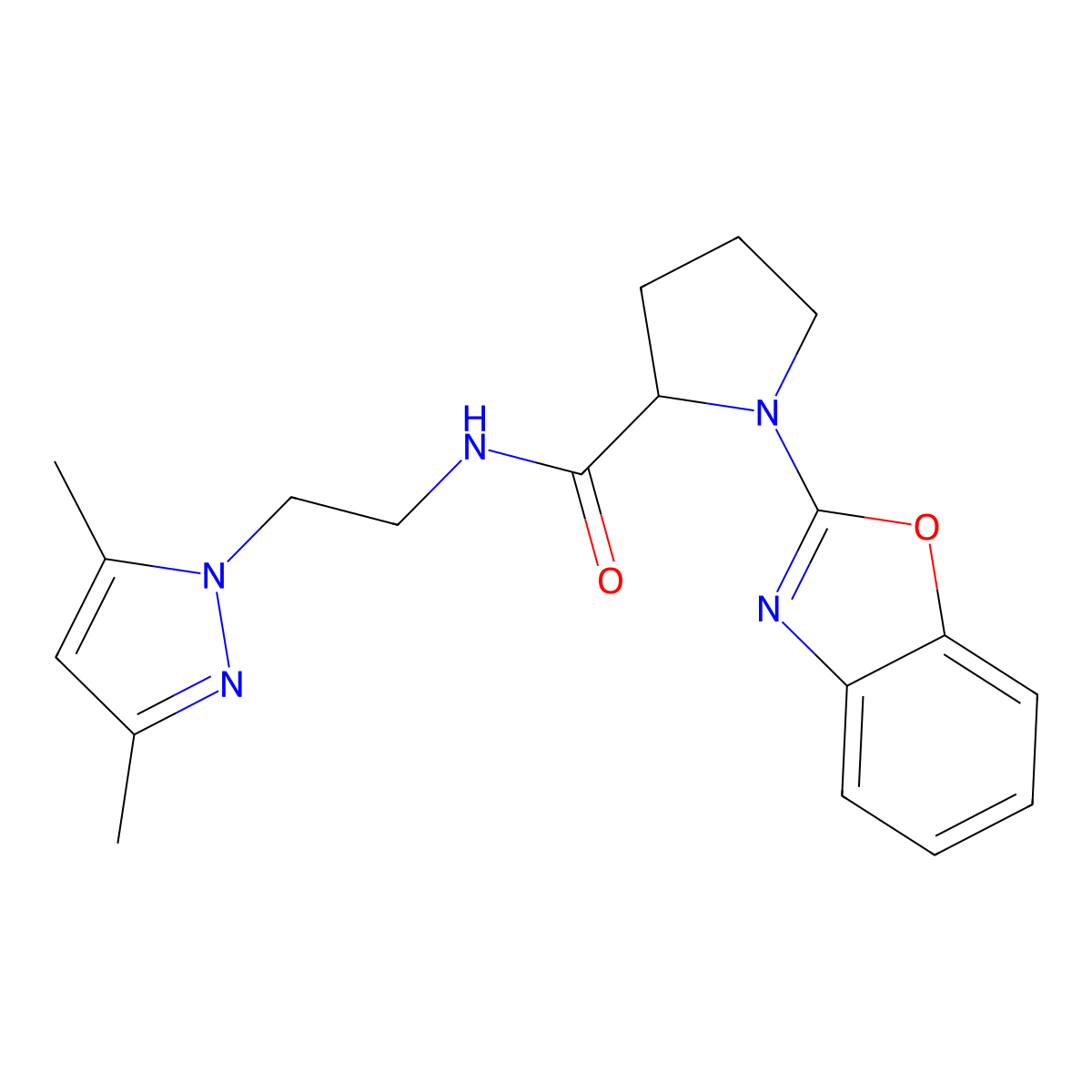 1-(1,3-benzoxazol-2-yl)-N-[2-(3,5-dimethyl-1H-pyrazol-1-yl)ethyl]pyrrolidine-2-carboxamide molecular structure, CAS 2097866-18-5