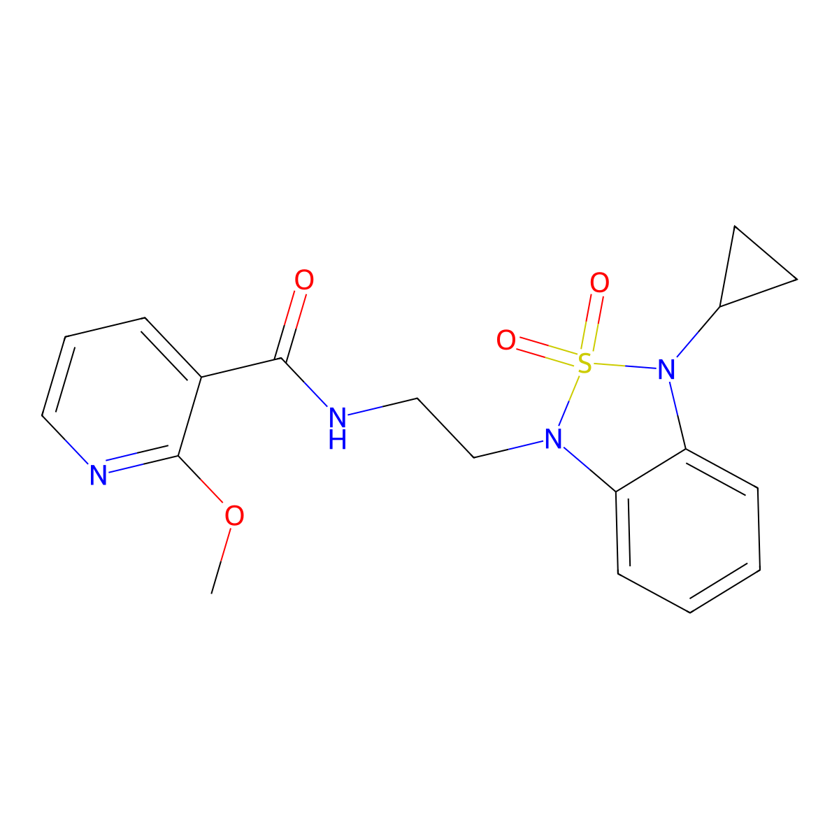 N-[2-(3-cyclopropyl-2,2-dioxo-1,3-dihydro-2lambda6,1,3-benzothiadiazol-1-yl)ethyl]-2-methoxypyridine-3-carboxamide molecular structure, CAS 2097866-25-4