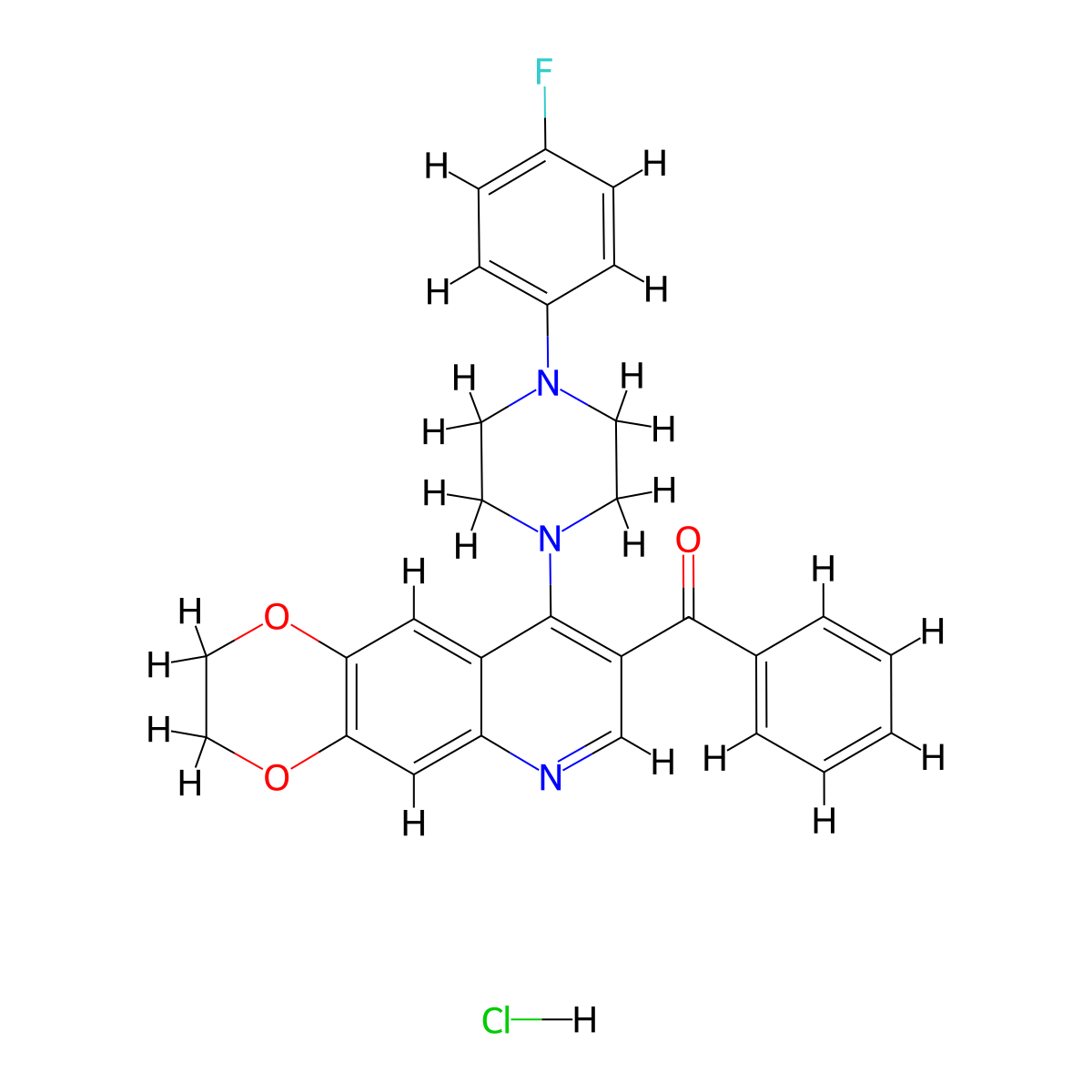 1-{8-benzoyl-2H,3H-[1,4]dioxino[2,3-g]quinolin-9-yl}-4-(4-fluorophenyl)piperazine hydrochloride molecular structure, CAS 2097866-32-3