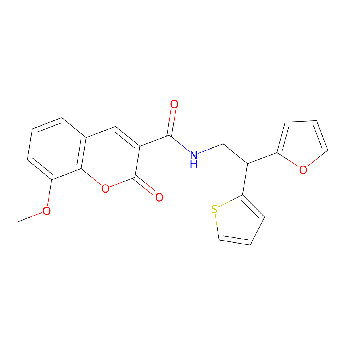 N-[2-(furan-2-yl)-2-(thiophen-2-yl)ethyl]-8-methoxy-2-oxo-2H-chromene-3-carboxamide molecular structure, CAS 2097866-34-5