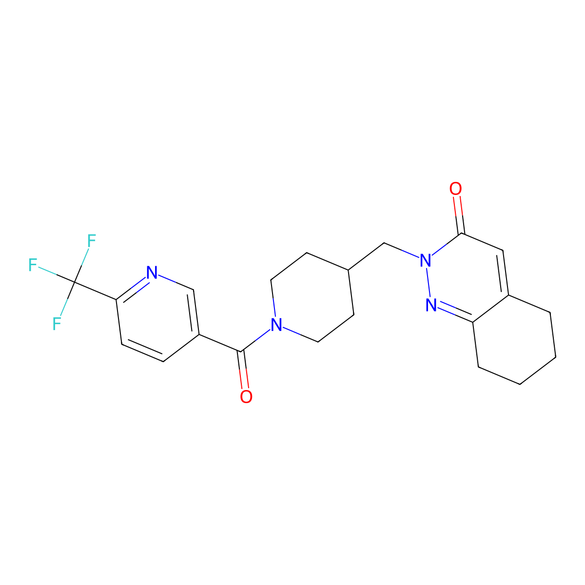 2-({1-[6-(Trifluoromethyl)pyridine-3-carbonyl]piperidin-4-yl}methyl)-2,3,5,6,7,8-hexahydrocinnolin-3-one molecular structure, CAS 2097866-36-7