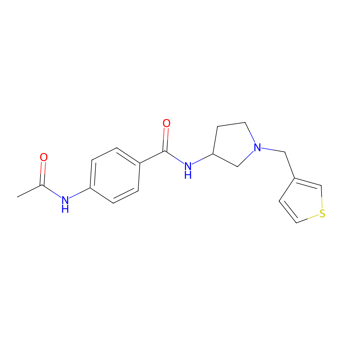 4-acetamido-N-{1-[(thiophen-3-yl)methyl]pyrrolidin-3-yl}benzamide molecular structure, CAS 2097866-38-9