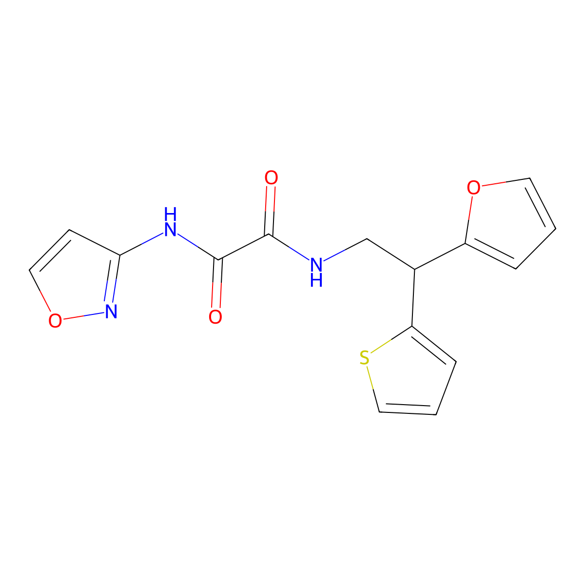 N'-[2-(furan-2-yl)-2-(thiophen-2-yl)ethyl]-N-(1,2-oxazol-3-yl)ethanediamide molecular structure, CAS 2097866-39-0