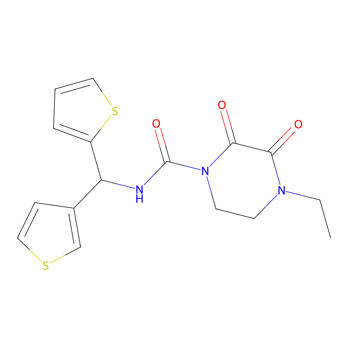 4-ethyl-2,3-dioxo-N-[(thiophen-2-yl)(thiophen-3-yl)methyl]piperazine-1-carboxamide molecular structure, CAS 2097866-43-6
