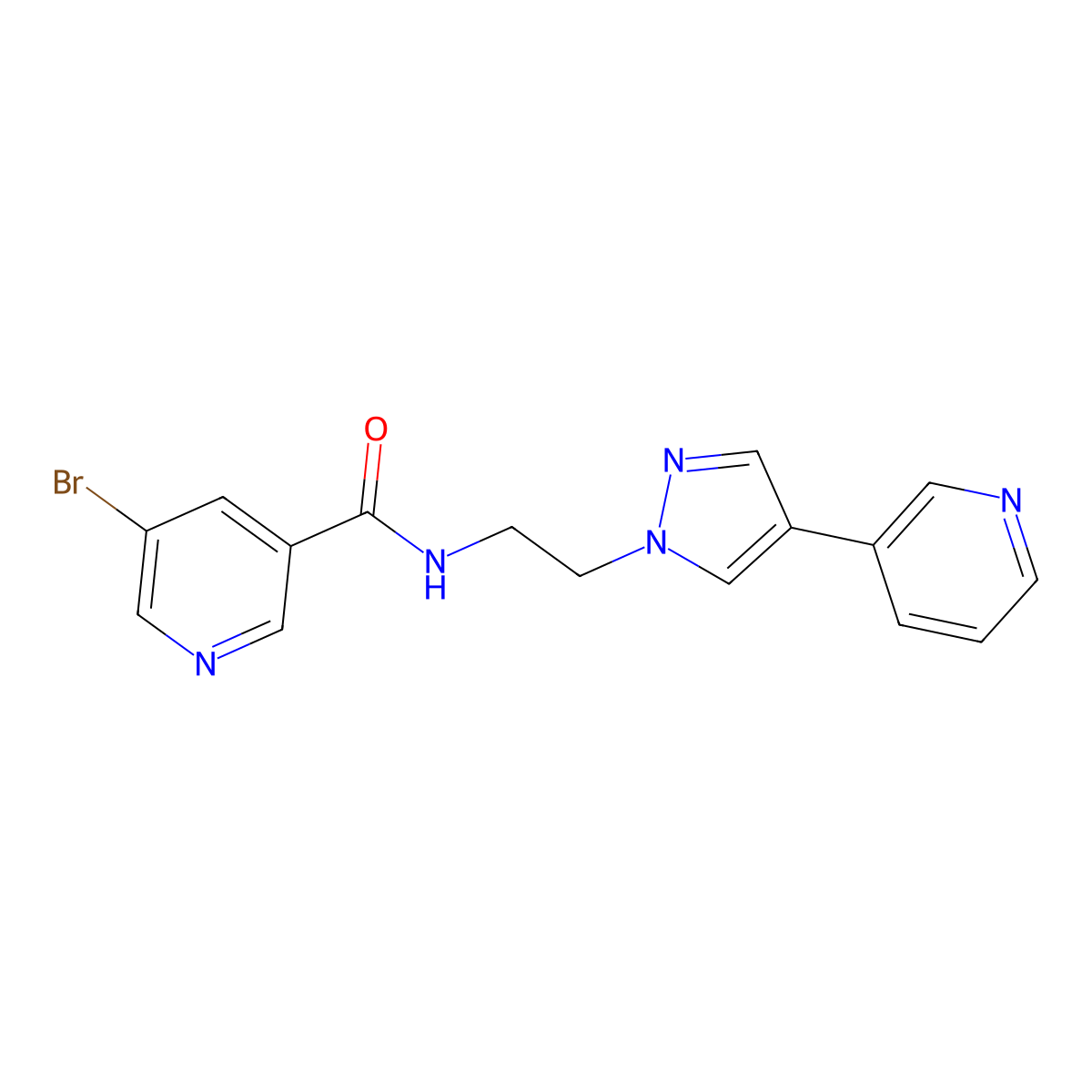 5-bromo-N-{2-[4-(pyridin-3-yl)-1H-pyrazol-1-yl]ethyl}pyridine-3-carboxamide molecular structure, CAS 2097866-47-0