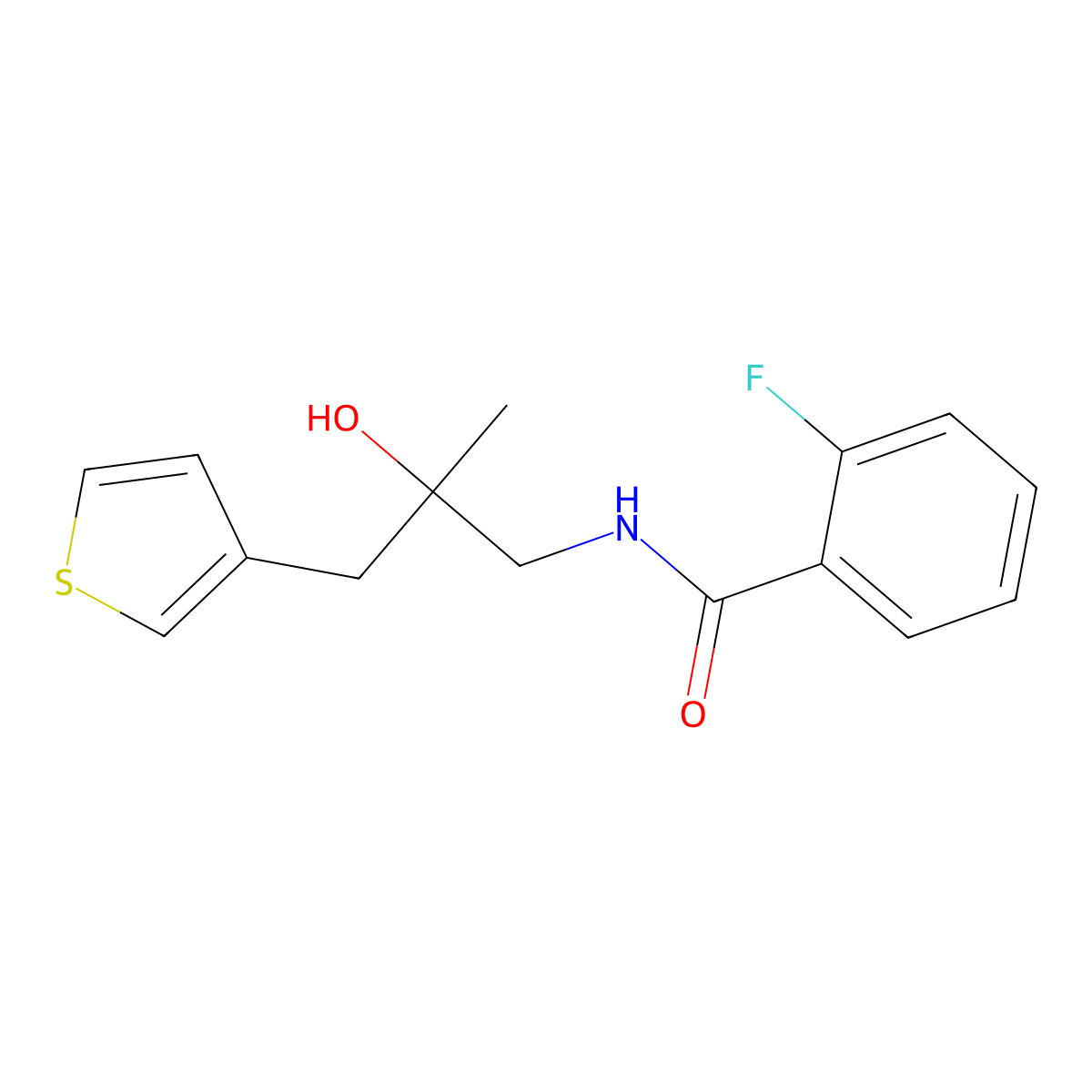 2-fluoro-N-{2-hydroxy-2-[(thiophen-3-yl)methyl]propyl}benzamide molecular structure, CAS 2097866-52-7