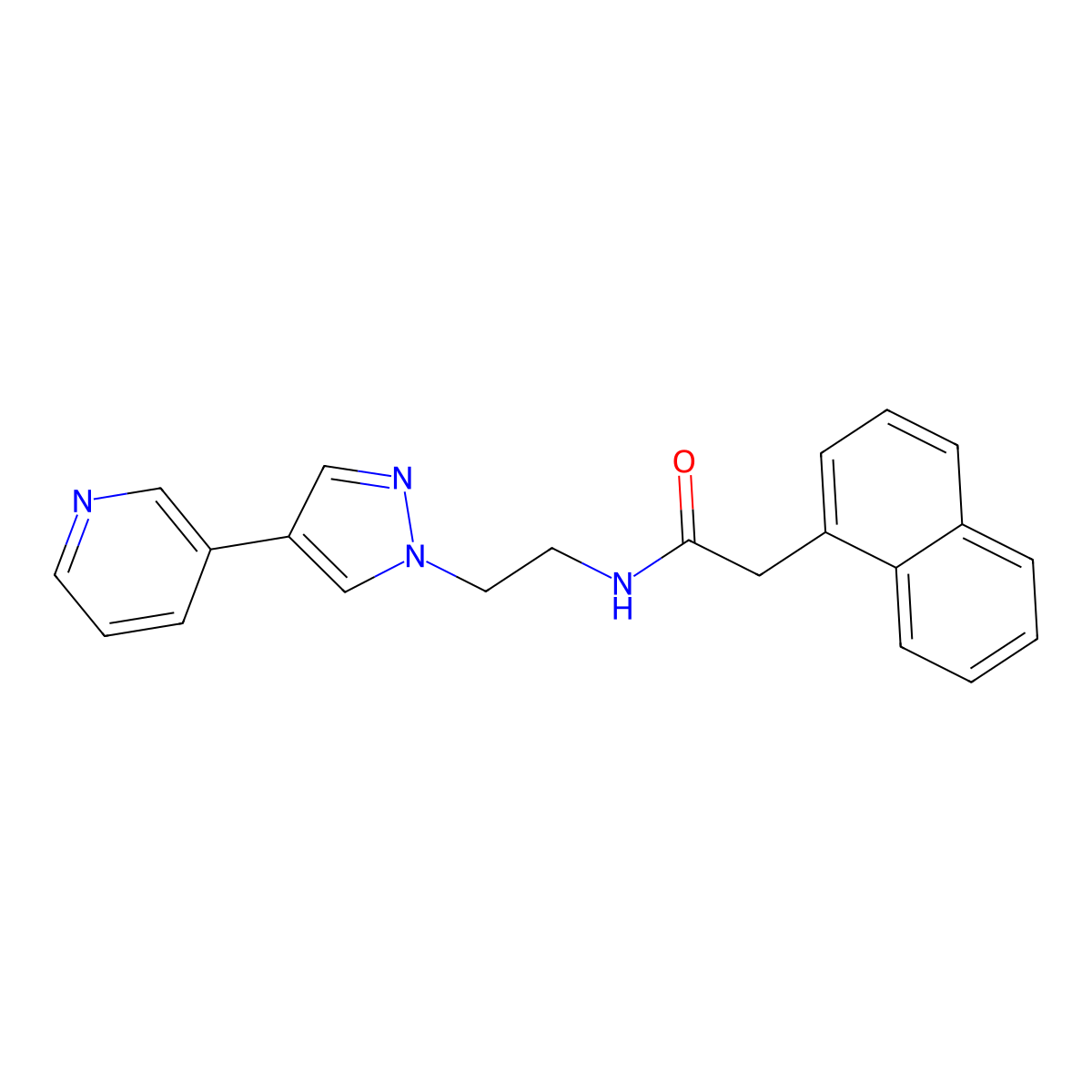 2-(naphthalen-1-yl)-N-{2-[4-(pyridin-3-yl)-1H-pyrazol-1-yl]ethyl}acetamide molecular structure, CAS 2097866-57-2