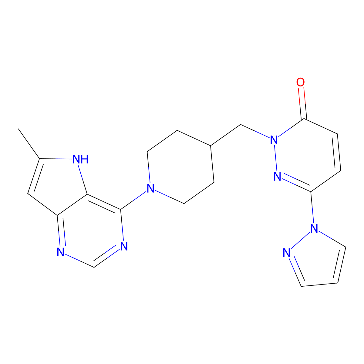2-[(1-{6-methyl-5H-pyrrolo[3,2-d]pyrimidin-4-yl}piperidin-4-yl)methyl]-6-(1H-pyrazol-1-yl)-2,3-dihydropyridazin-3-one molecular structure, CAS 2097866-60-7