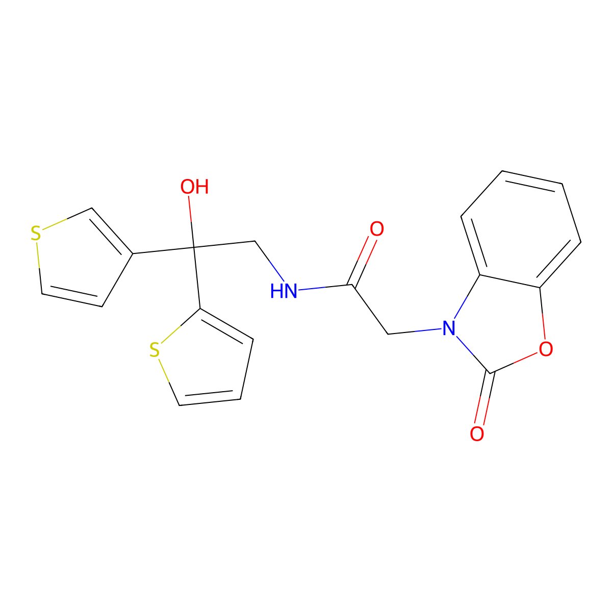 N-(2-hydroxy-2-(thiophen-2-yl)-2-(thiophen-3-yl)ethyl)-2-(2-oxobenzo[d]oxazol-3(2H)-yl)acetamide molecular structure, CAS 2097866-65-2