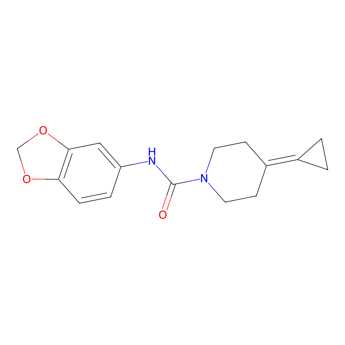 N-(benzo[d][1,3]dioxol-5-yl)-4-cyclopropylidenepiperidine-1-carboxamide molecular structure, CAS 2097866-75-4