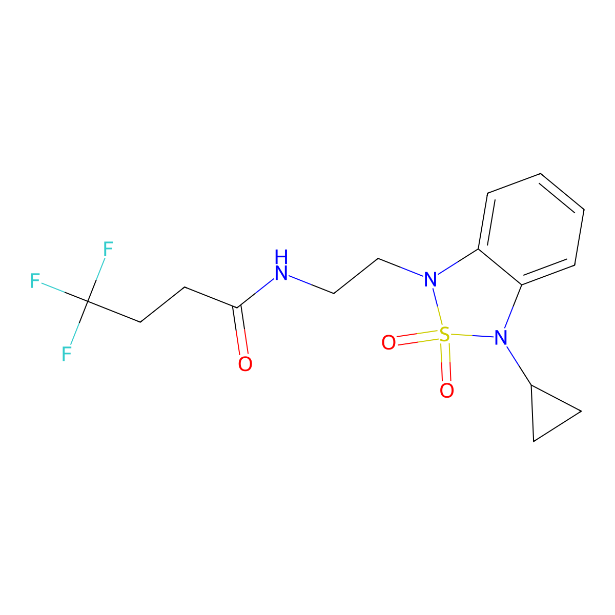 N-[2-(3-cyclopropyl-2,2-dioxo-1,3-dihydro-2lambda6,1,3-benzothiadiazol-1-yl)ethyl]-4,4,4-trifluorobutanamide molecular structure, CAS 2097866-76-5