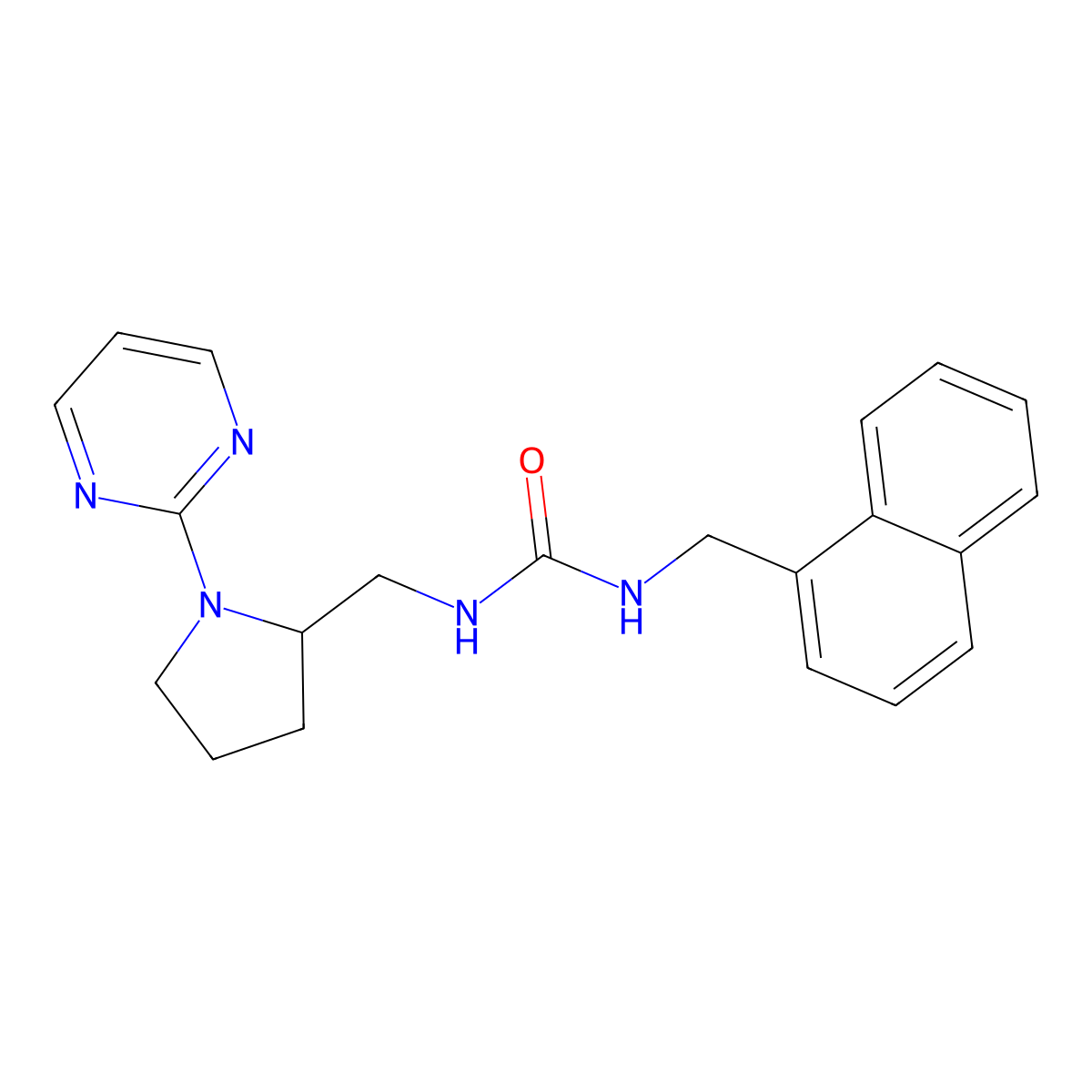 1-[(Naphthalen-1-yl)methyl]-3-{[1-(pyrimidin-2-yl)pyrrolidin-2-yl]methyl}urea molecular structure, CAS 2097866-78-7