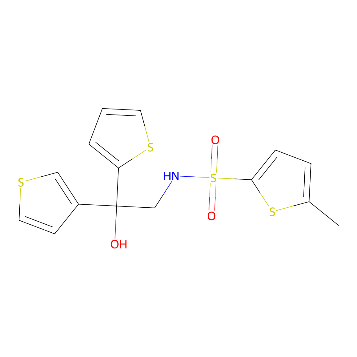 N-(2-hydroxy-2-(thiophen-2-yl)-2-(thiophen-3-yl)ethyl)-5-methylthiophene-2-sulfonamide molecular structure, CAS 2097866-91-4