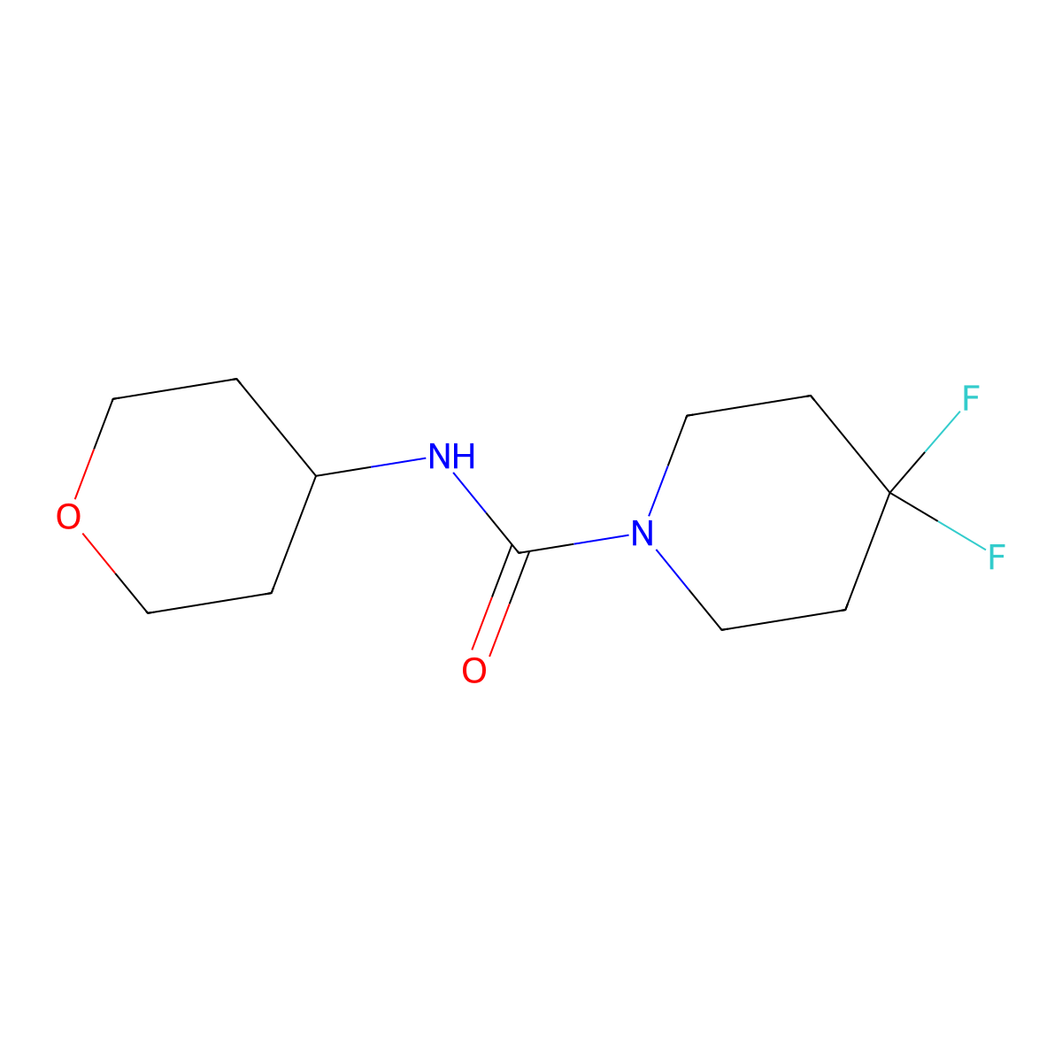 4,4-difluoro-N-(tetrahydro-2H-pyran-4-yl)piperidine-1-carboxamide molecular structure, CAS 2097866-96-9
