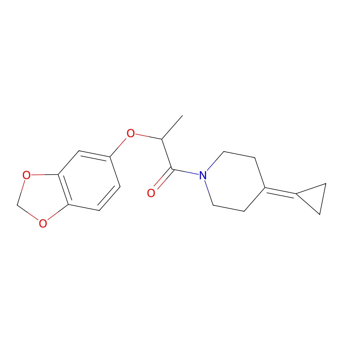 2-(Benzo[d][1,3]dioxol-5-yloxy)-1-(4-cyclopropylidenepiperidin-1-yl)propan-1-one molecular structure, CAS 2097866-98-1