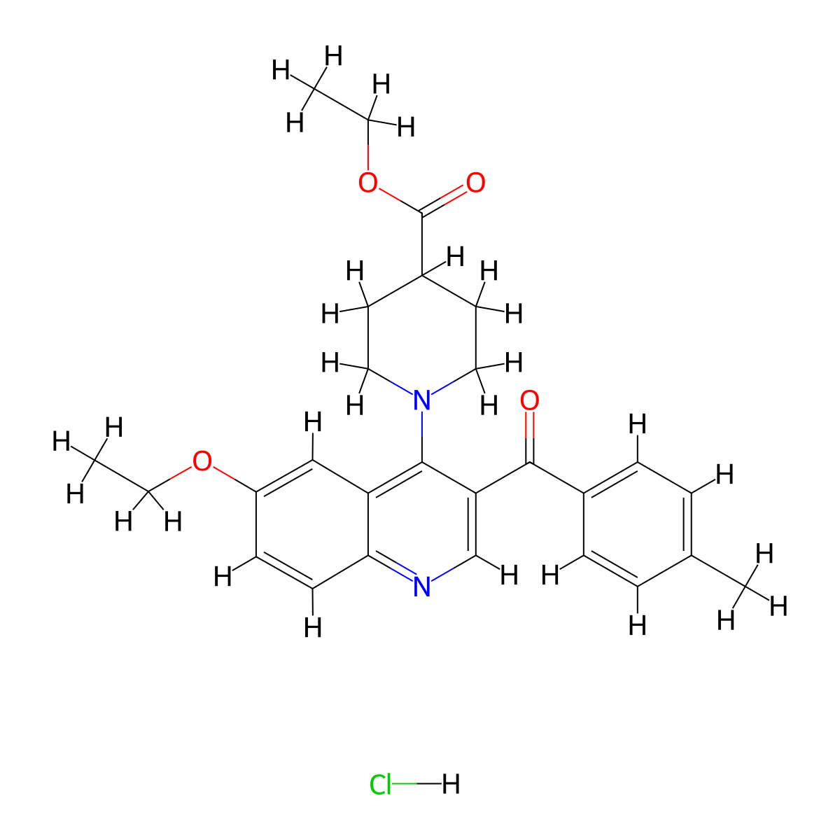 Ethyl 1-[6-ethoxy-3-(4-methylbenzoyl)quinolin-4-yl]piperidine-4-carboxylate hydrochloride molecular structure, CAS 2097867-05-3