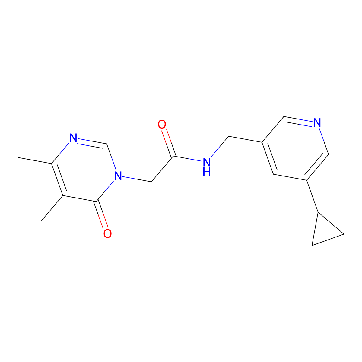 N-[(5-cyclopropylpyridin-3-yl)methyl]-2-(4,5-dimethyl-6-oxo-1,6-dihydropyrimidin-1-yl)acetamide molecular structure, CAS 2097867-10-0