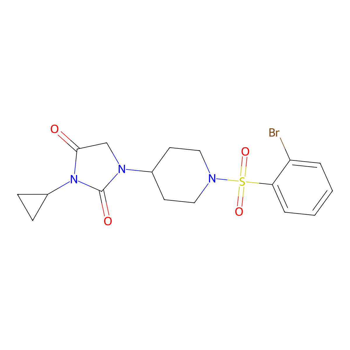 1-[1-(2-Bromobenzenesulfonyl)piperidin-4-yl]-3-cyclopropylimidazolidine-2,4-dione molecular structure, CAS 2097867-12-2