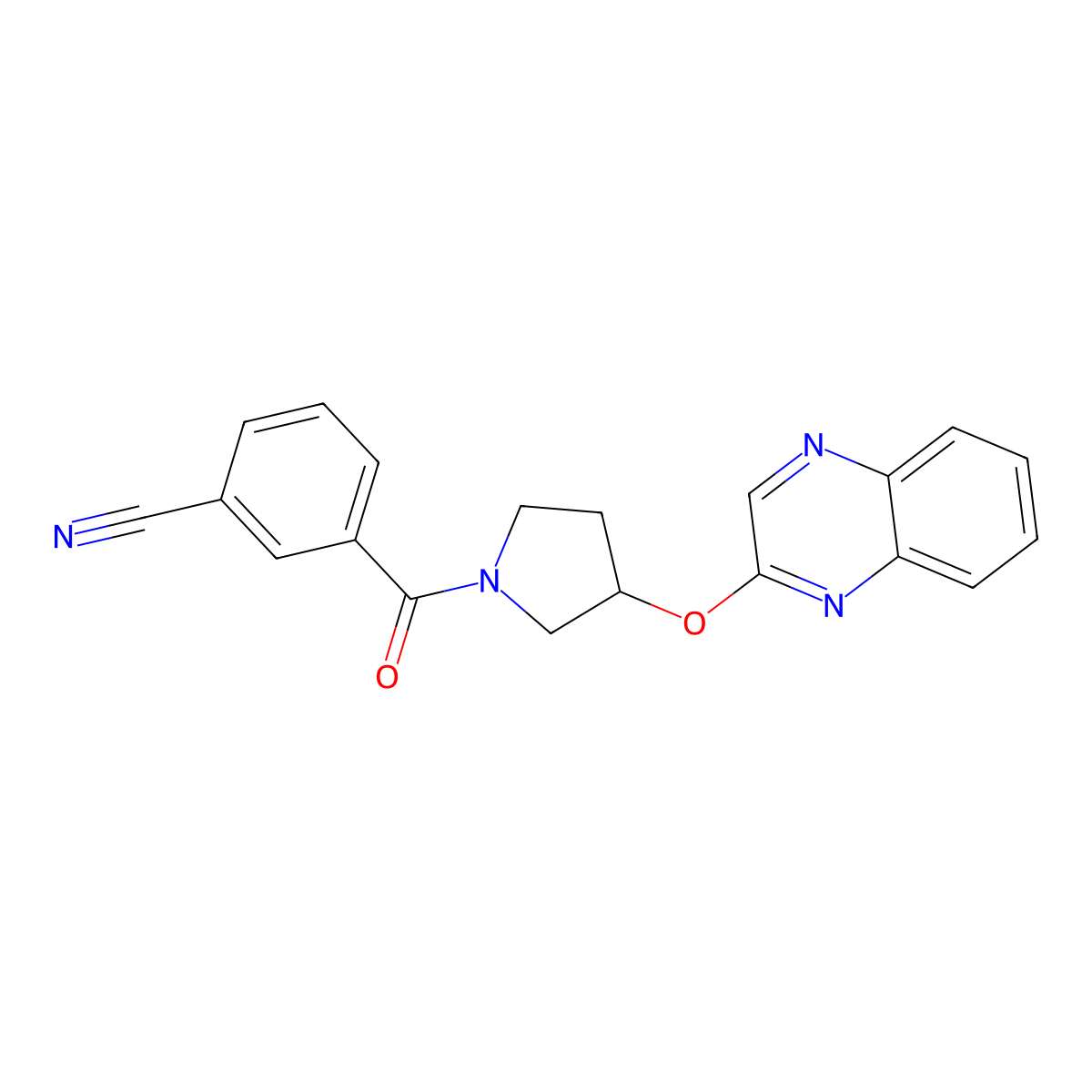 3-[3-(Quinoxalin-2-yloxy)pyrrolidine-1-carbonyl]benzonitrile molecular structure, CAS 2097867-14-4