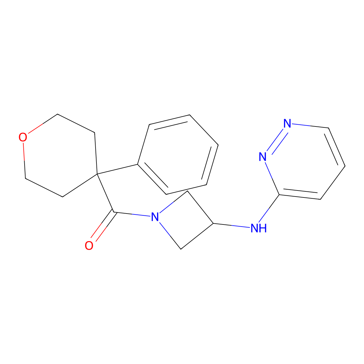 N-[1-(4-phenyloxane-4-carbonyl)azetidin-3-yl]pyridazin-3-amine molecular structure, CAS 2097867-17-7
