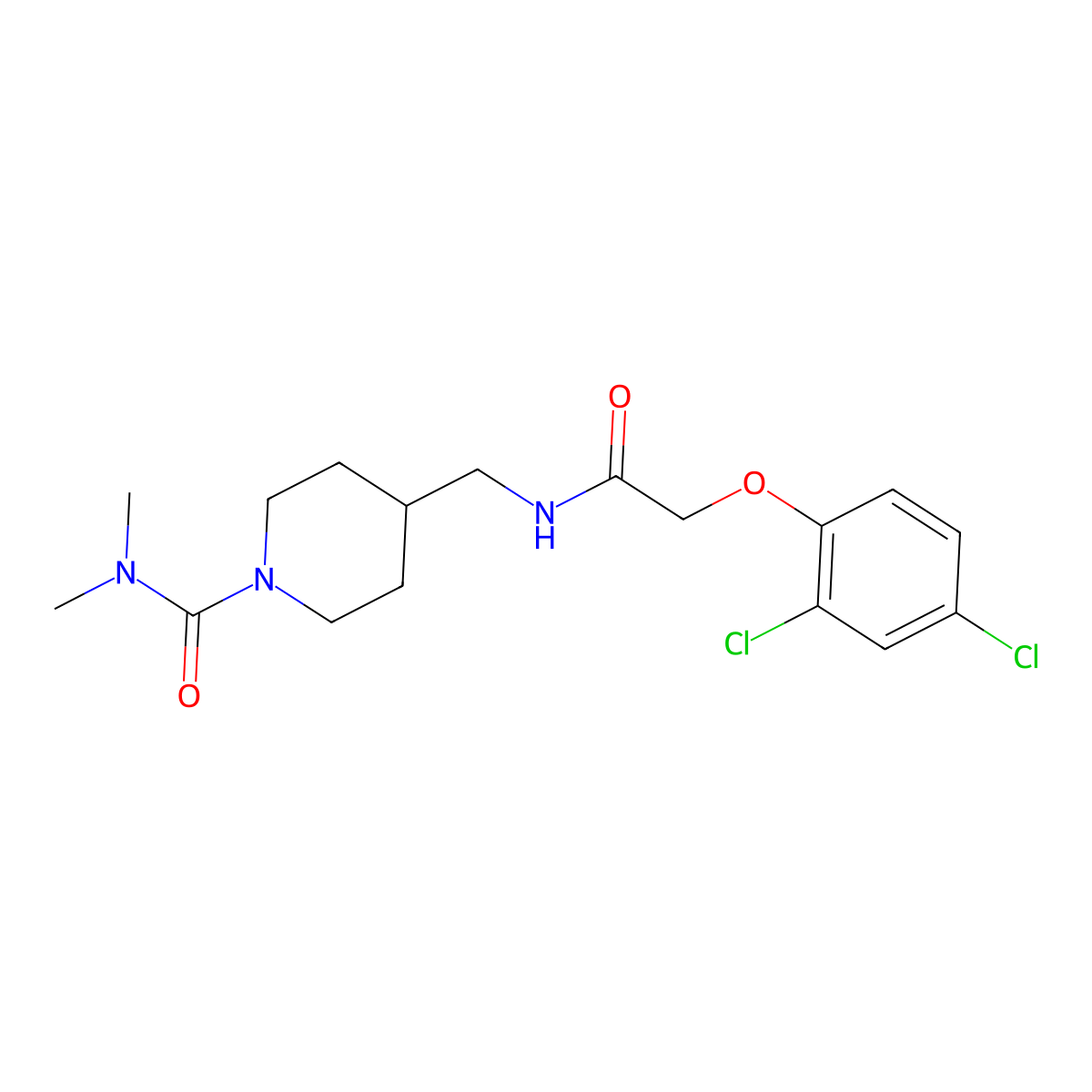 4-{[2-(2,4-dichlorophenoxy)acetamido]methyl}-N,N-dimethylpiperidine-1-carboxamide molecular structure, CAS 2097867-18-8