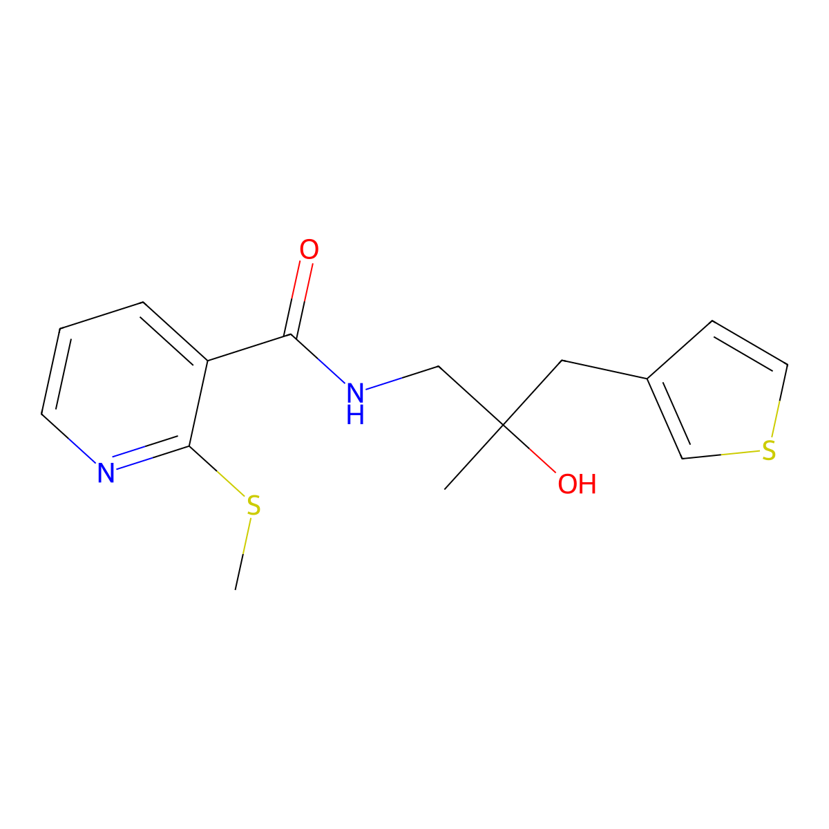 N-{2-hydroxy-2-[(thiophen-3-yl)methyl]propyl}-2-(methylsulfanyl)pyridine-3-carboxamide molecular structure, CAS 2097867-29-1