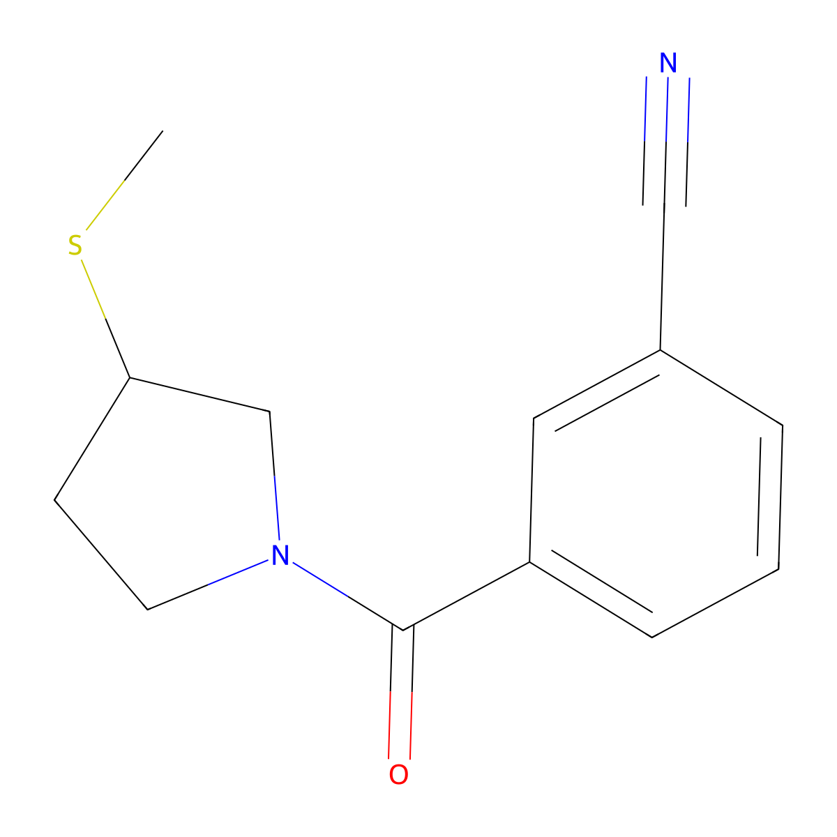 3-[3-(Methylsulfanyl)pyrrolidine-1-carbonyl]benzonitrile molecular structure, CAS 2097867-33-7