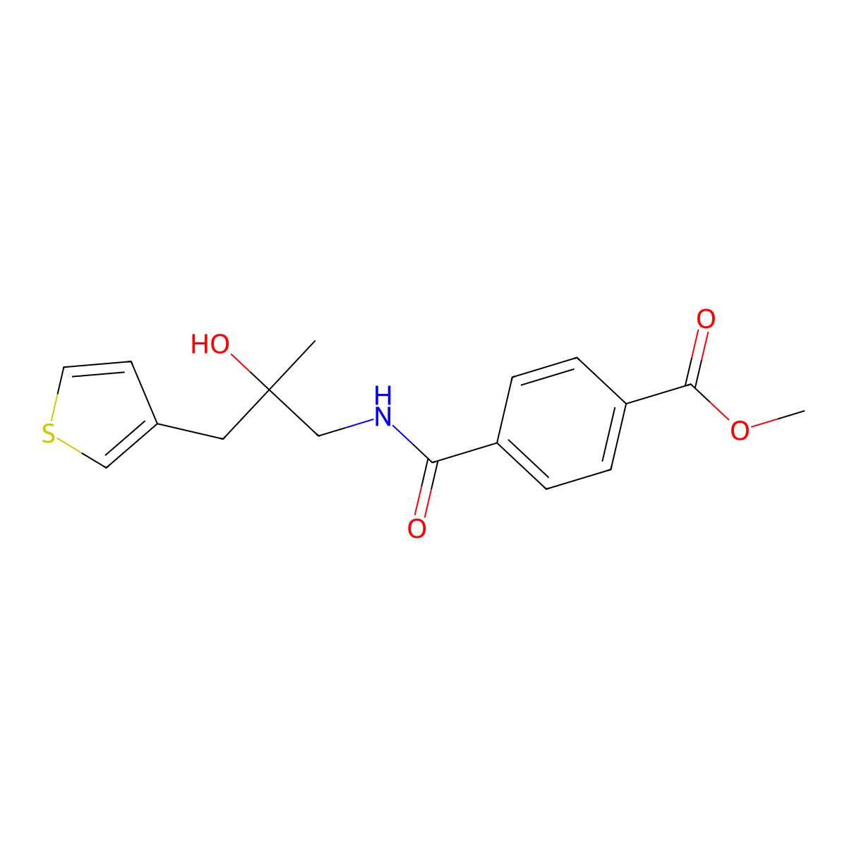 Methyl 4-({2-hydroxy-2-[(thiophen-3-yl)methyl]propyl}carbamoyl)benzoate molecular structure, CAS 2097867-35-9