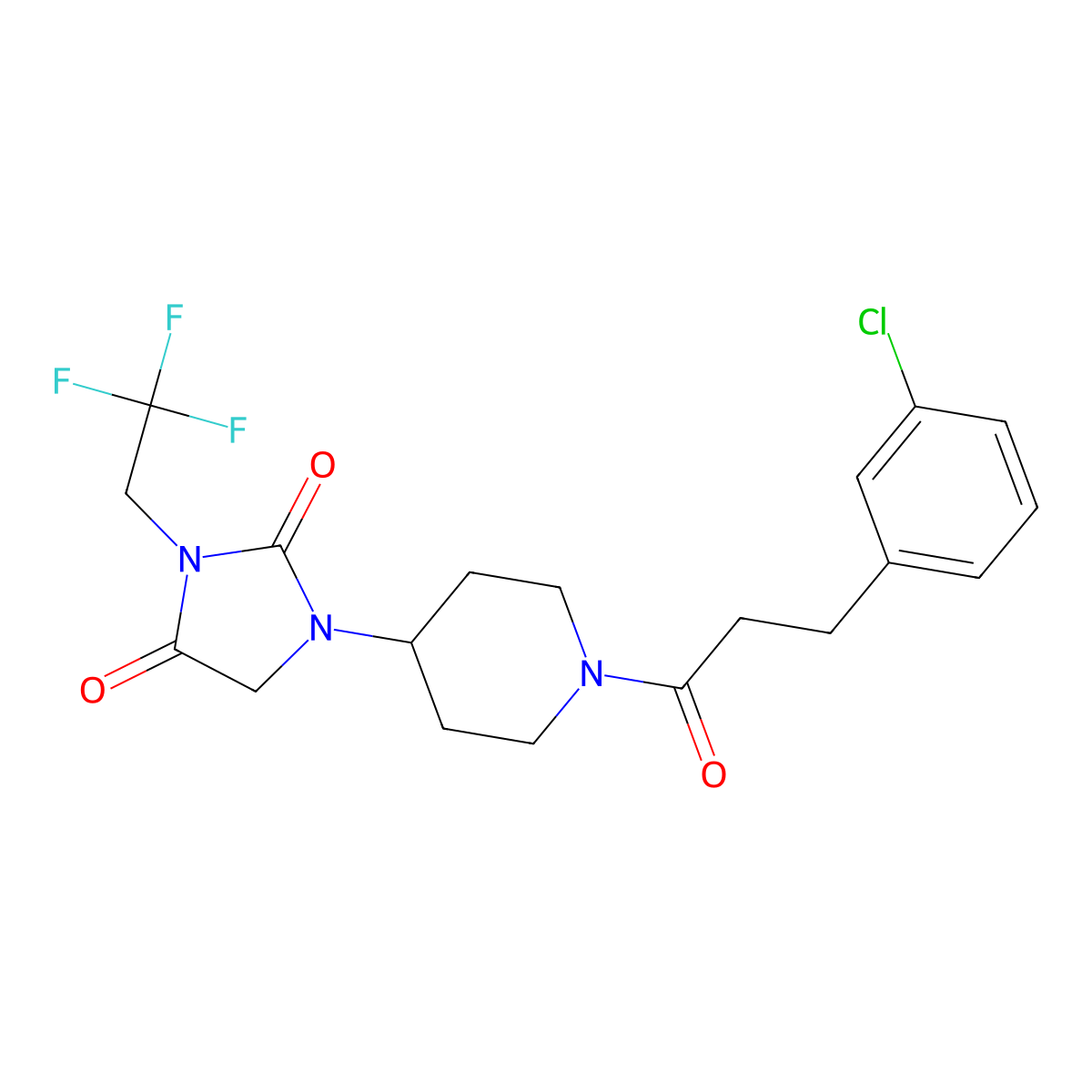 1-{1-[3-(3-Chlorophenyl)propanoyl]piperidin-4-yl}-3-(2,2,2-trifluoroethyl)imidazolidine-2,4-dione molecular structure, CAS 2097867-40-6