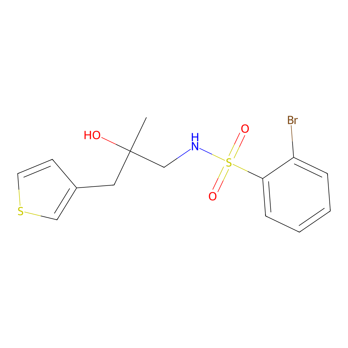 2-bromo-N-{2-hydroxy-2-[(thiophen-3-yl)methyl]propyl}benzene-1-sulfonamide molecular structure, CAS 2097867-42-8