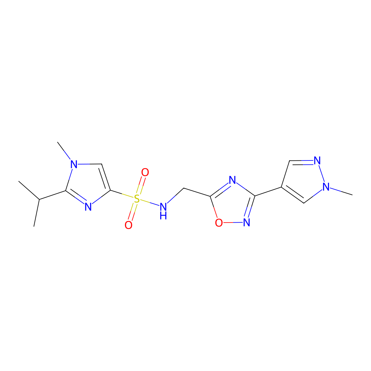 1-methyl-N-{[3-(1-methyl-1H-pyrazol-4-yl)-1,2,4-oxadiazol-5-yl]methyl}-2-(propan-2-yl)-1H-imidazole-4-sulfonamide molecular structure, CAS 2097867-47-3