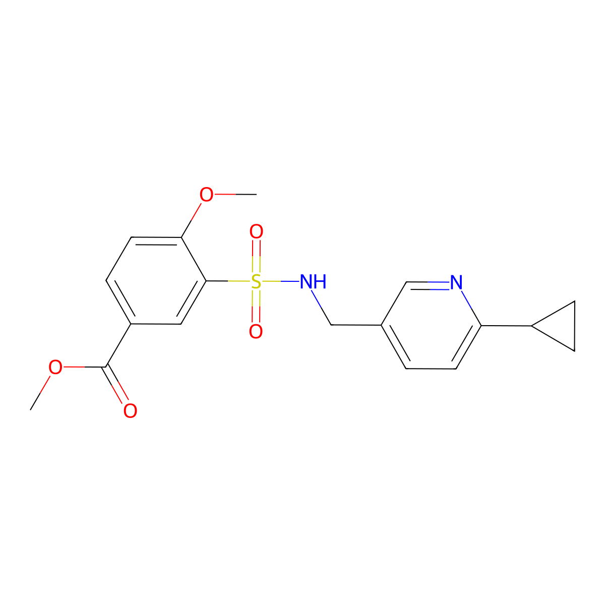 Methyl 3-{[(6-cyclopropylpyridin-3-yl)methyl]sulfamoyl}-4-methoxybenzoate molecular structure, CAS 2097867-49-5