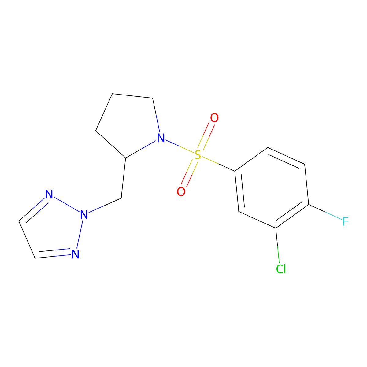 2-{[1-(3-chloro-4-fluorobenzenesulfonyl)pyrrolidin-2-yl]methyl}-2H-1,2,3-triazole molecular structure, CAS 2097867-50-8