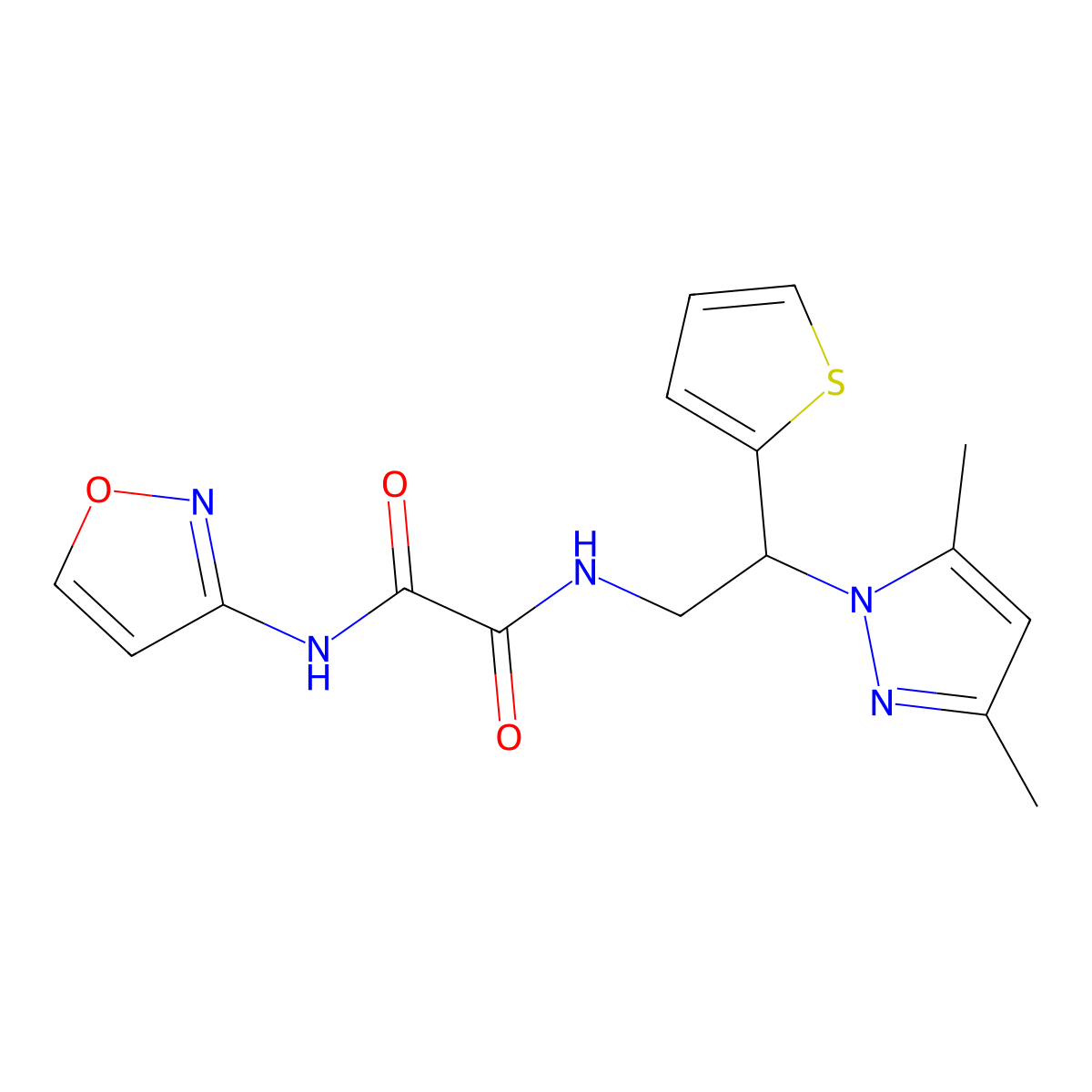 N1-(2-(3,5-dimethyl-1H-pyrazol-1-yl)-2-(thiophen-2-yl)ethyl)-N2-(isoxazol-3-yl)oxalamide molecular structure, CAS 2097867-53-1