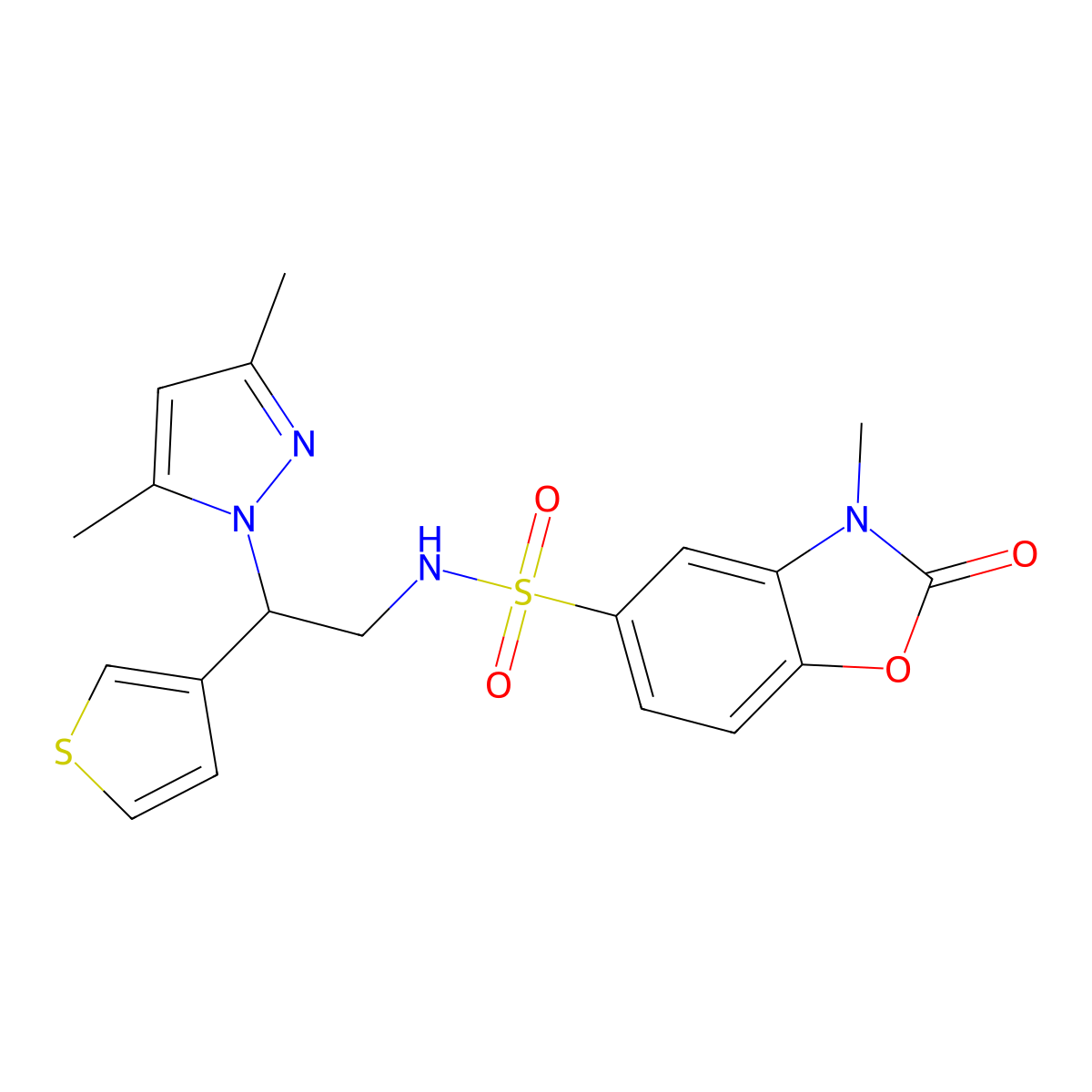 N-[2-(3,5-dimethyl-1H-pyrazol-1-yl)-2-(thiophen-3-yl)ethyl]-3-methyl-2-oxo-2,3-dihydro-1,3-benzoxazole-5-sulfonamide molecular structure, CAS 2097867-60-0