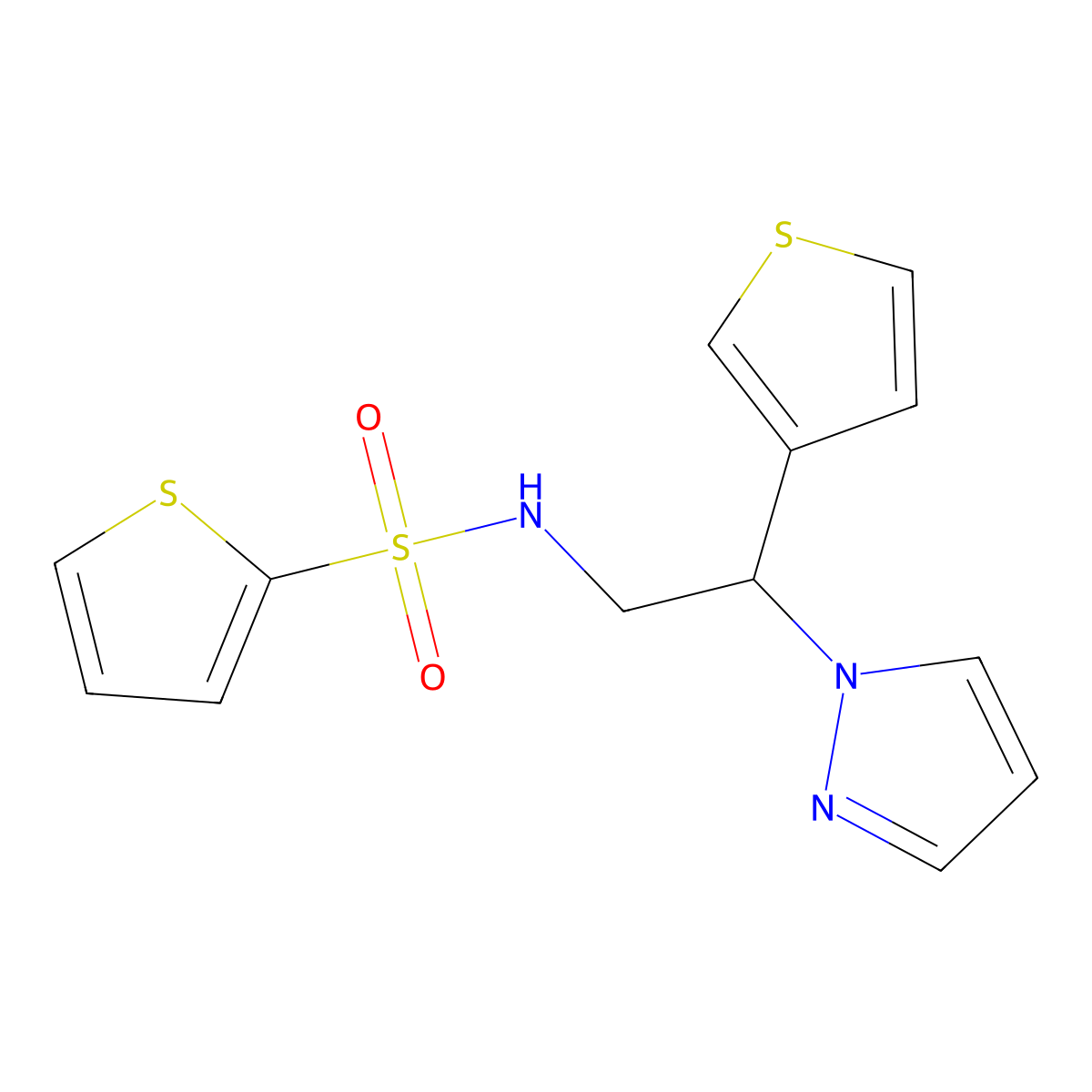 N-[2-(1H-pyrazol-1-yl)-2-(thiophen-3-yl)ethyl]thiophene-2-sulfonamide molecular structure, CAS 2097867-62-2