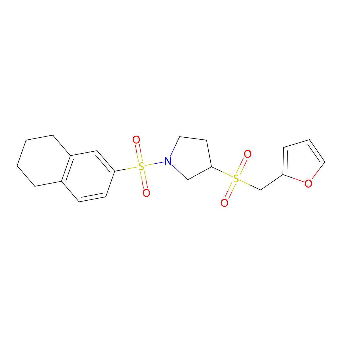 3-((Furan-2-ylmethyl)sulfonyl)-1-((5,6,7,8-tetrahydronaphthalen-2-yl)sulfonyl)pyrrolidine molecular structure, CAS 2097867-68-8