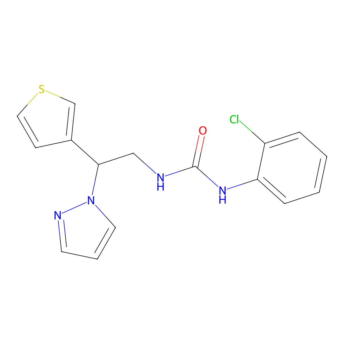 1-(2-chlorophenyl)-3-[2-(1H-pyrazol-1-yl)-2-(thiophen-3-yl)ethyl]urea molecular structure, CAS 2097867-73-5