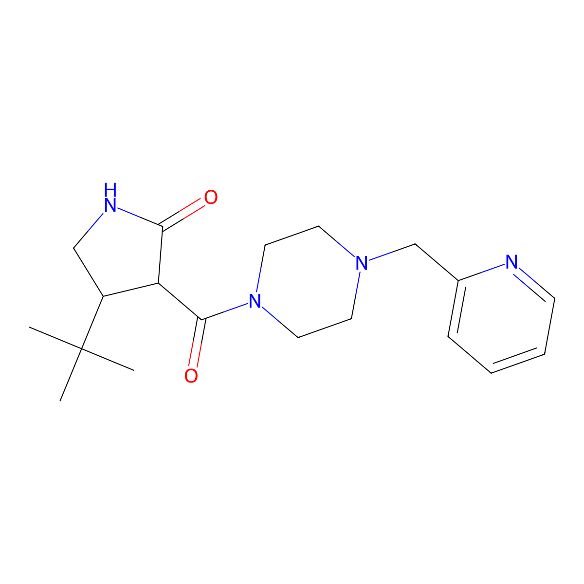 4-Tert-butyl-3-{4-[(pyridin-2-yl)methyl]piperazine-1-carbonyl}pyrrolidin-2-one molecular structure, CAS 2097867-74-6