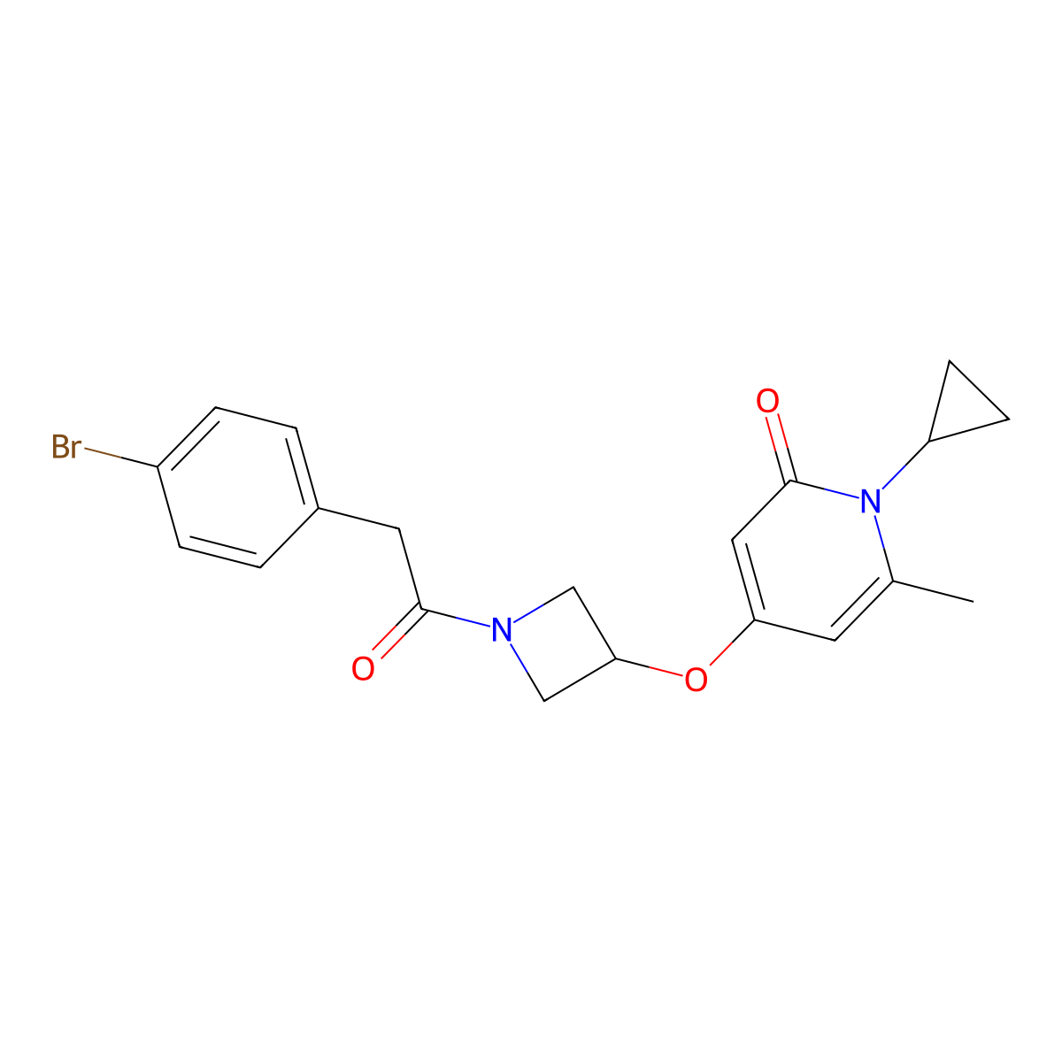 4-((1-(2-(4-bromophenyl)acetyl)azetidin-3-yl)oxy)-1-cyclopropyl-6-methylpyridin-2(1H)-one molecular structure, CAS 2097867-86-0