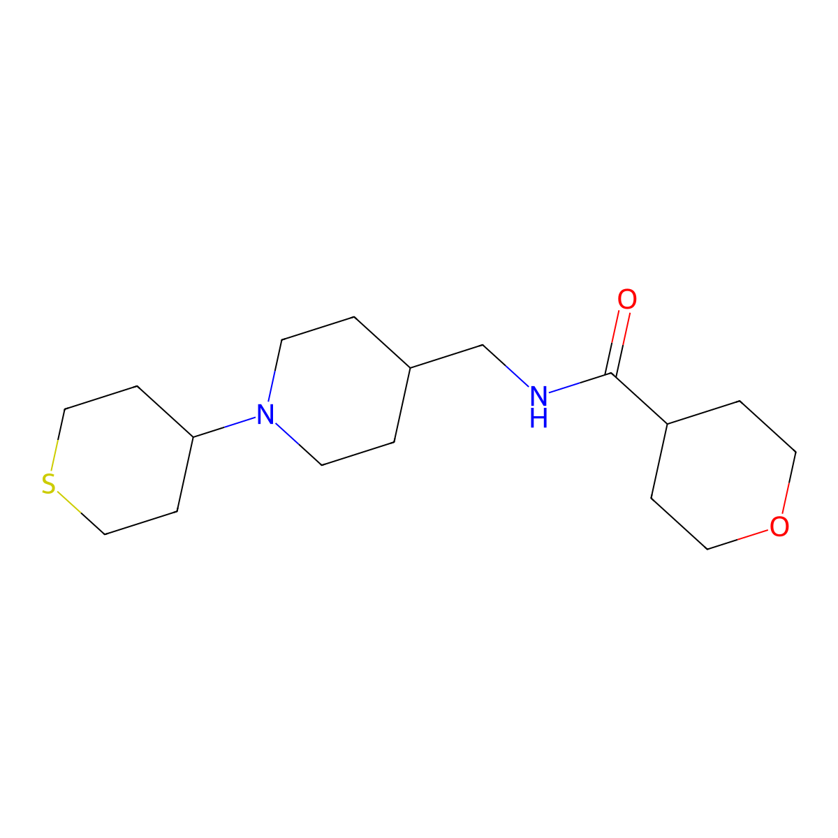 N-{[1-(thian-4-yl)piperidin-4-yl]methyl}oxane-4-carboxamide molecular structure, CAS 2097867-87-1