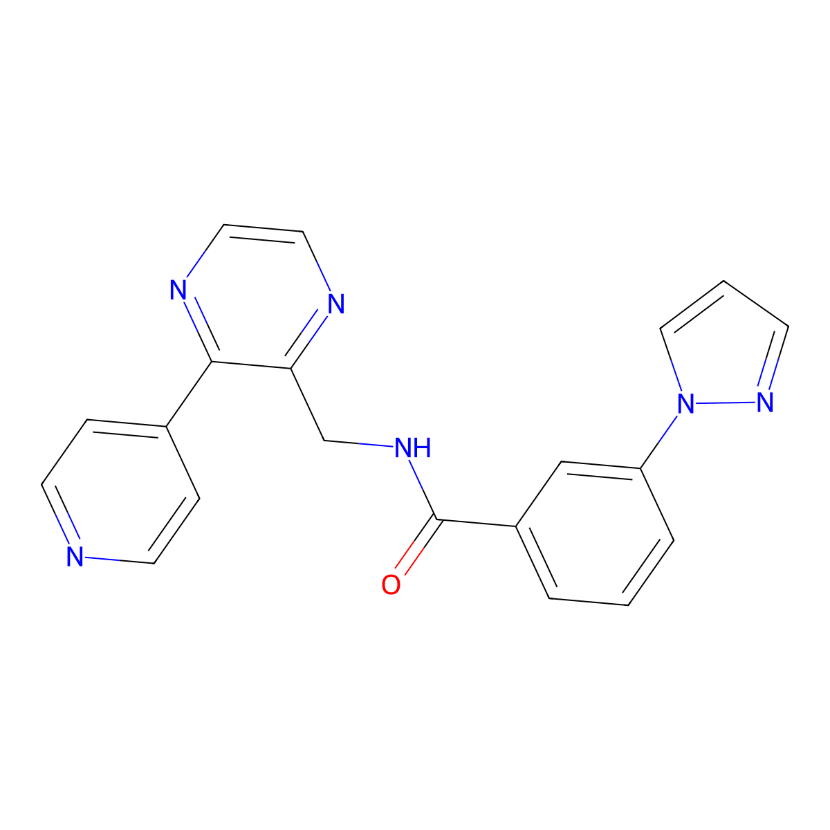 3-(1H-pyrazol-1-yl)-N-{[3-(pyridin-4-yl)pyrazin-2-yl]methyl}benzamide molecular structure, CAS 2097867-88-2