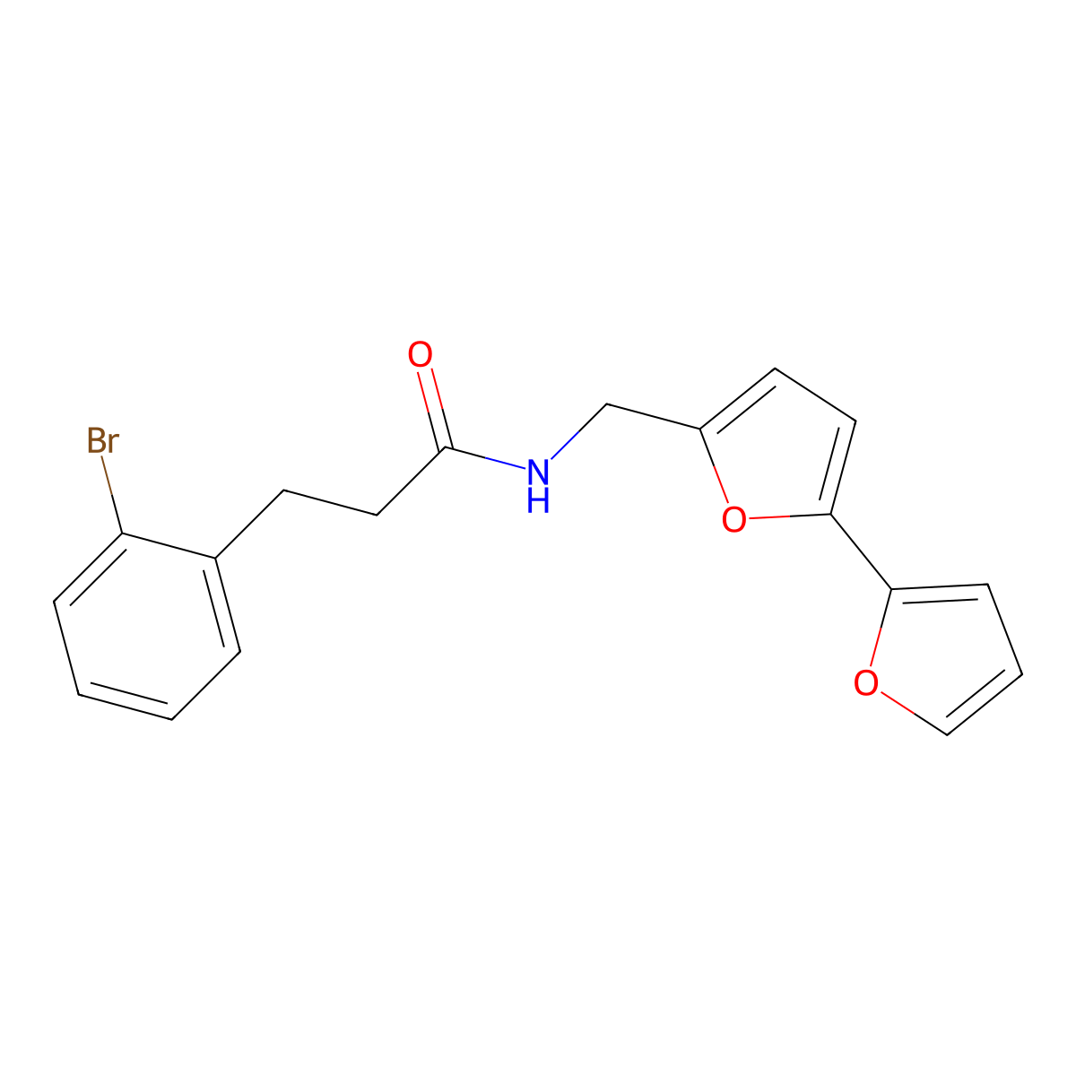 N-({[2,2'-bifuran]-5-yl}methyl)-3-(2-bromophenyl)propanamide molecular structure, CAS 2097867-90-6